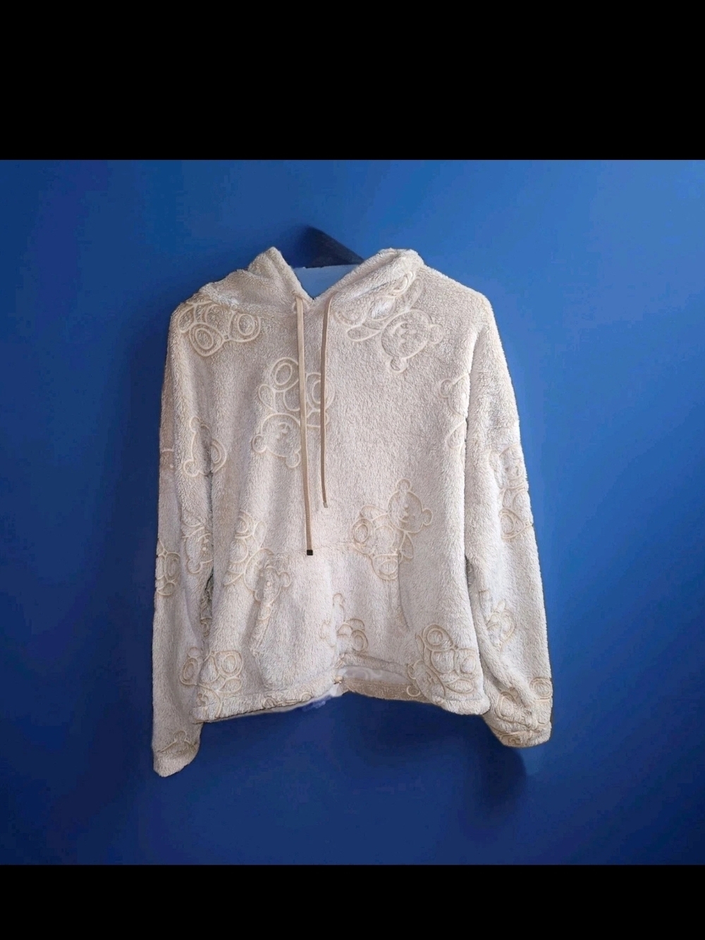 Pajama Lounge Set Teddy Bear Print Cream Plush Hoodie Sweatshirt & Pants Size XL